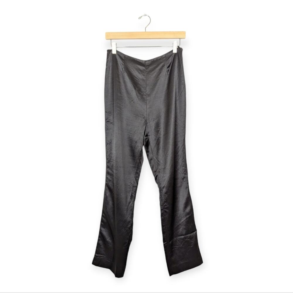 Vintage Etcetera Black Satin Side Zip Wool Blend Trousers Size 8